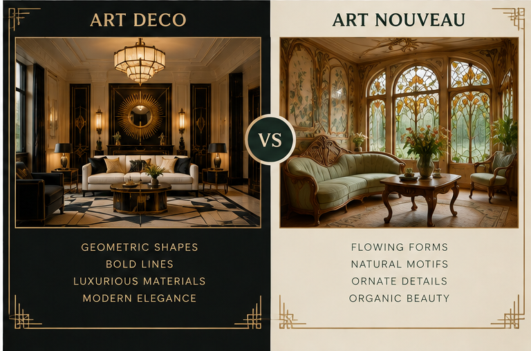 Art deco vs art nouveau interior design comparison